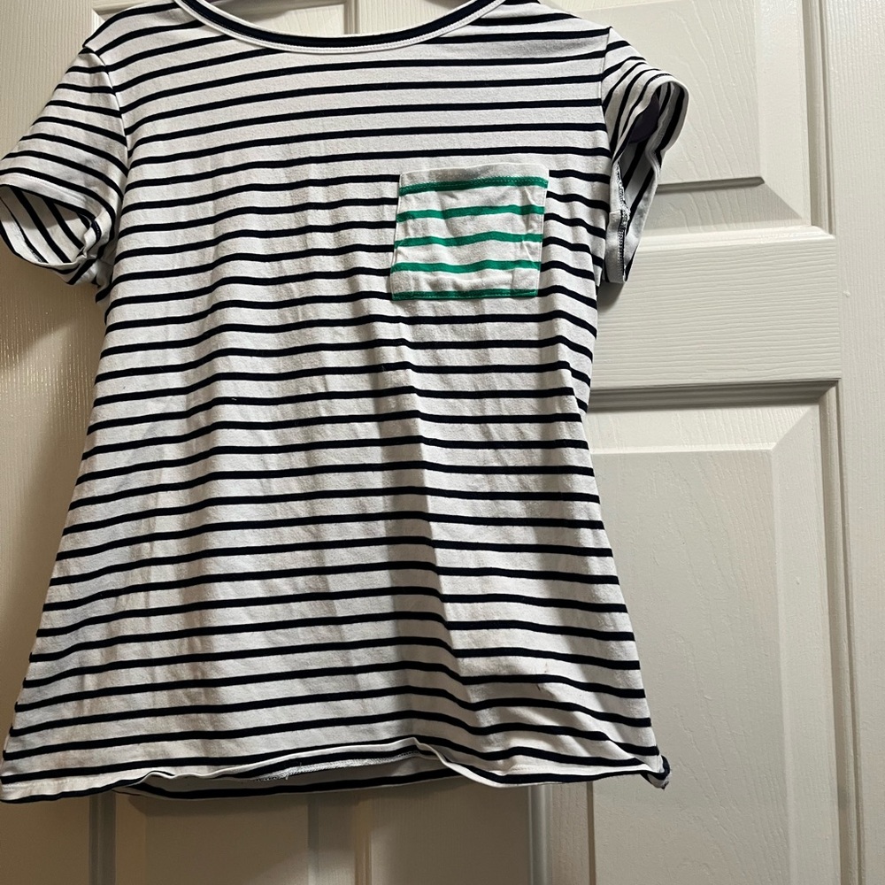 White and Blue Striped Short Sleeve Tee